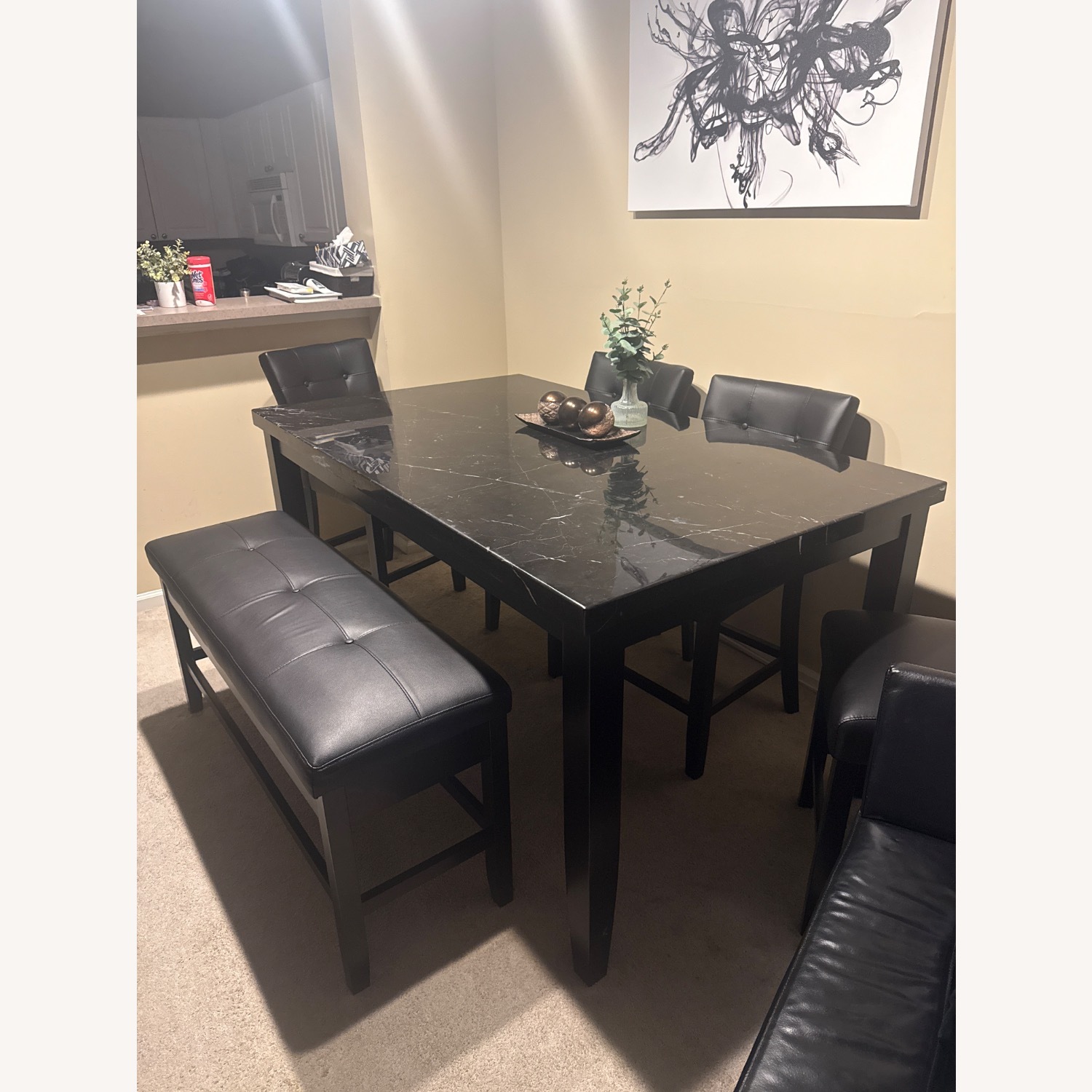 Montibello Black Marble Set with Storage Bench - image-1