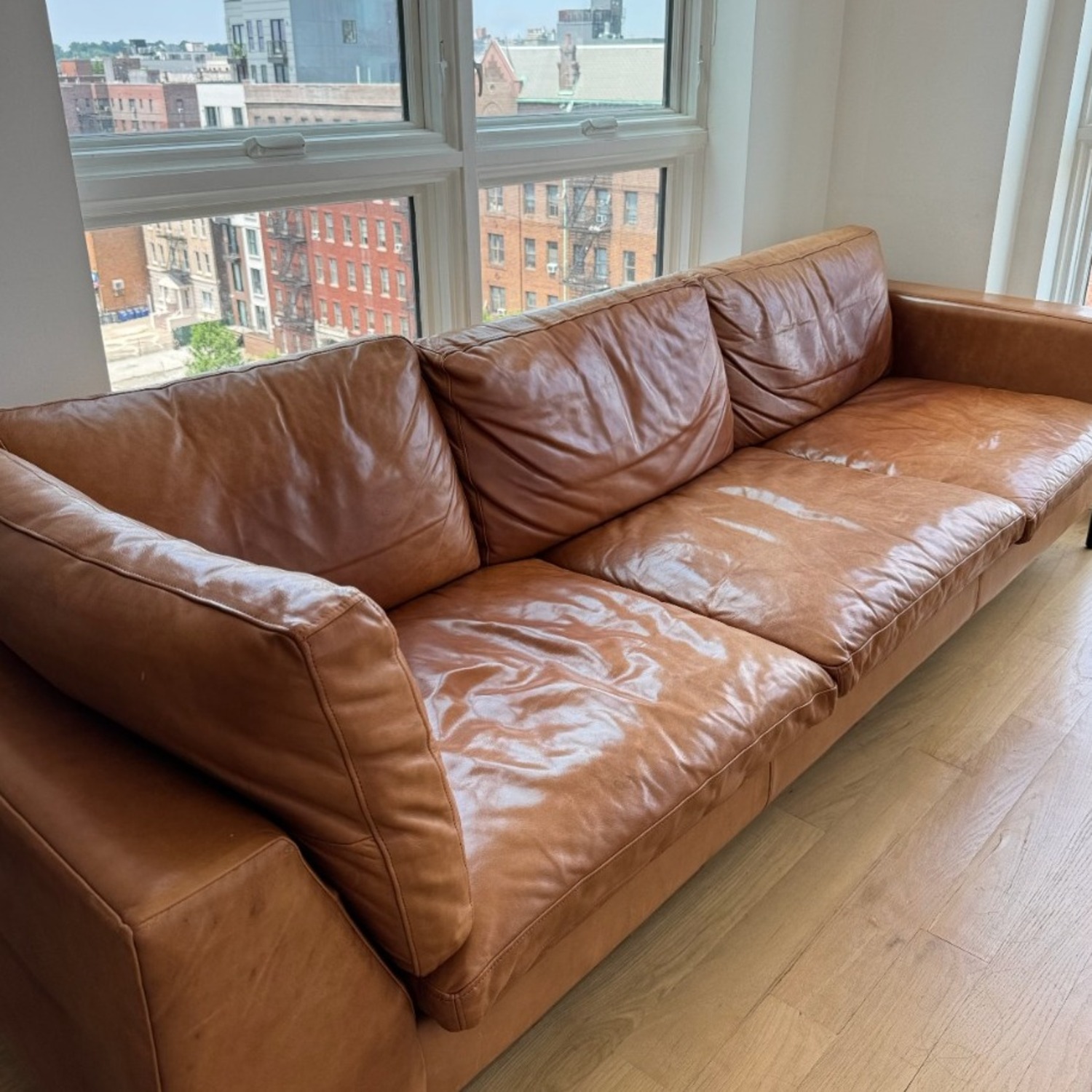 Blu Dot Toffee Warm Brown Leather L Shaped Couch - image-5