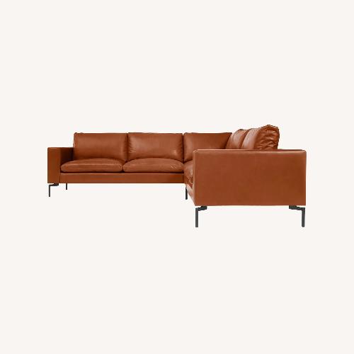 Used Blu Dot Toffee Warm Brown Leather L Shaped Couch  for sale on AptDeco
