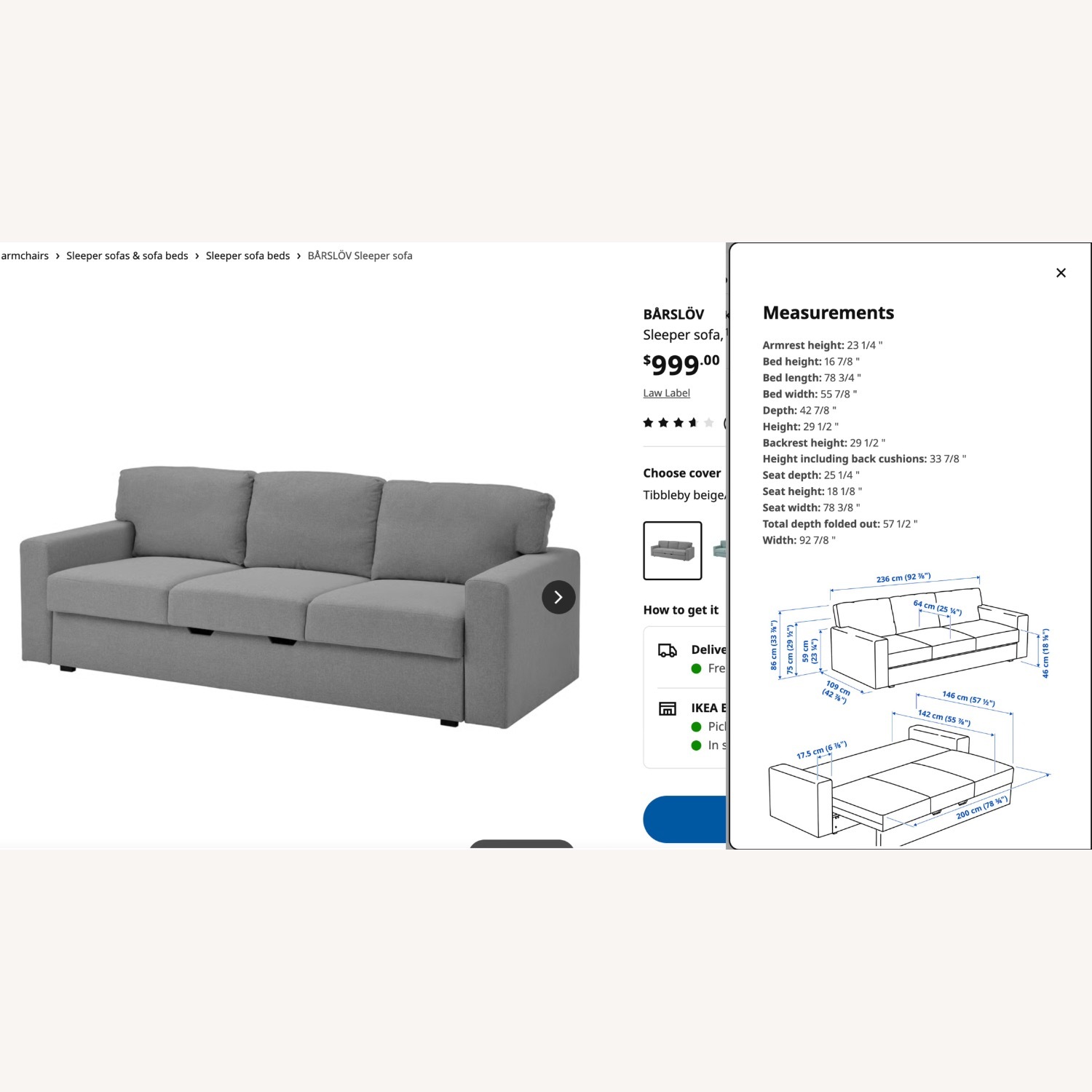 IKEA Barslov Gray Sleeper Sofa - image-3