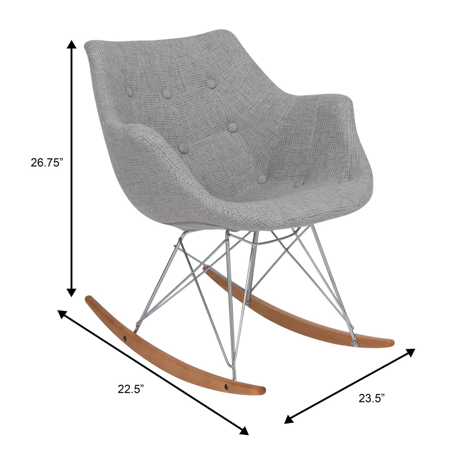 LeisureMod Willow Polyester Rocking Chair in Grey - image-7