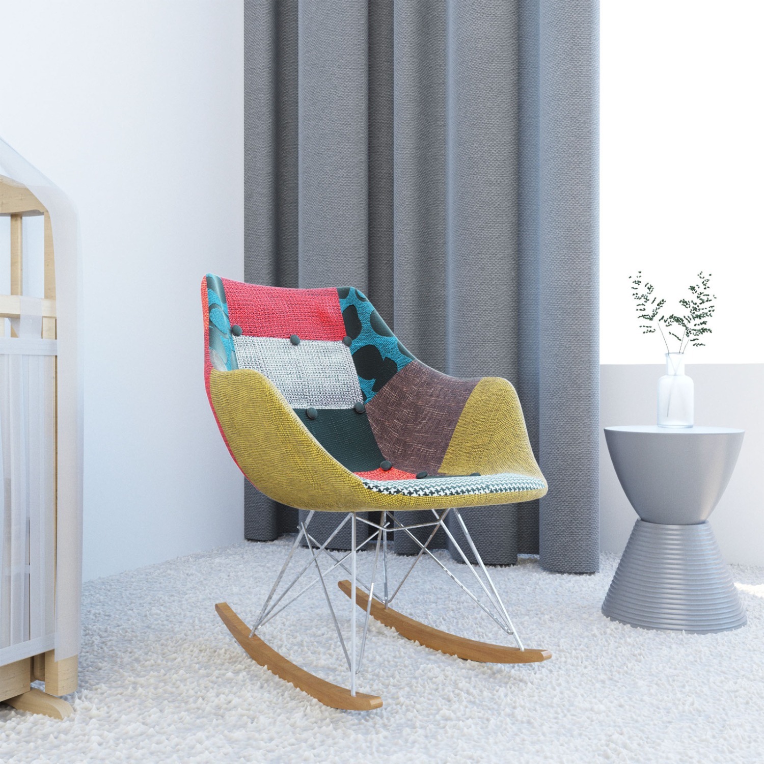 LeisureMod Willow Multicolor Fabric Rocking Chair - image-2