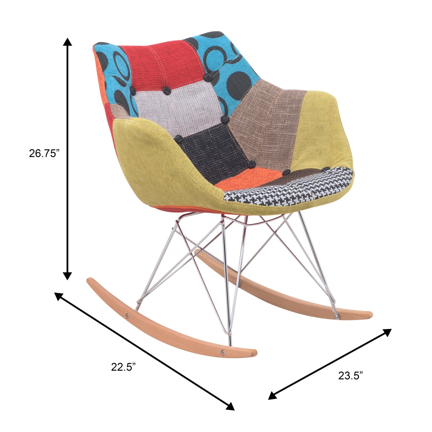 LeisureMod Willow Multicolor Fabric Rocking Chair - image-7