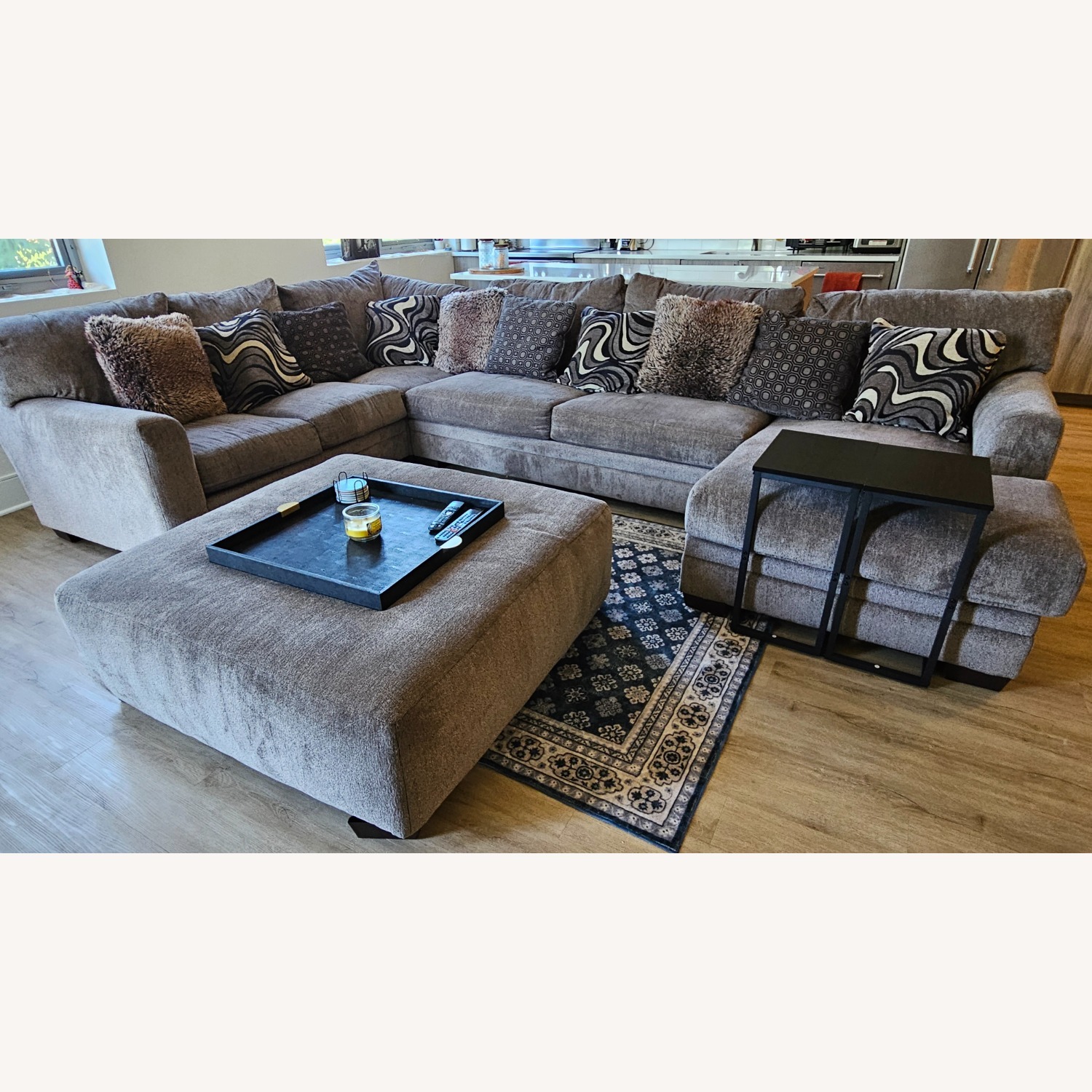 Luxe Gray 150'' Sectional with Ottoman - image-1