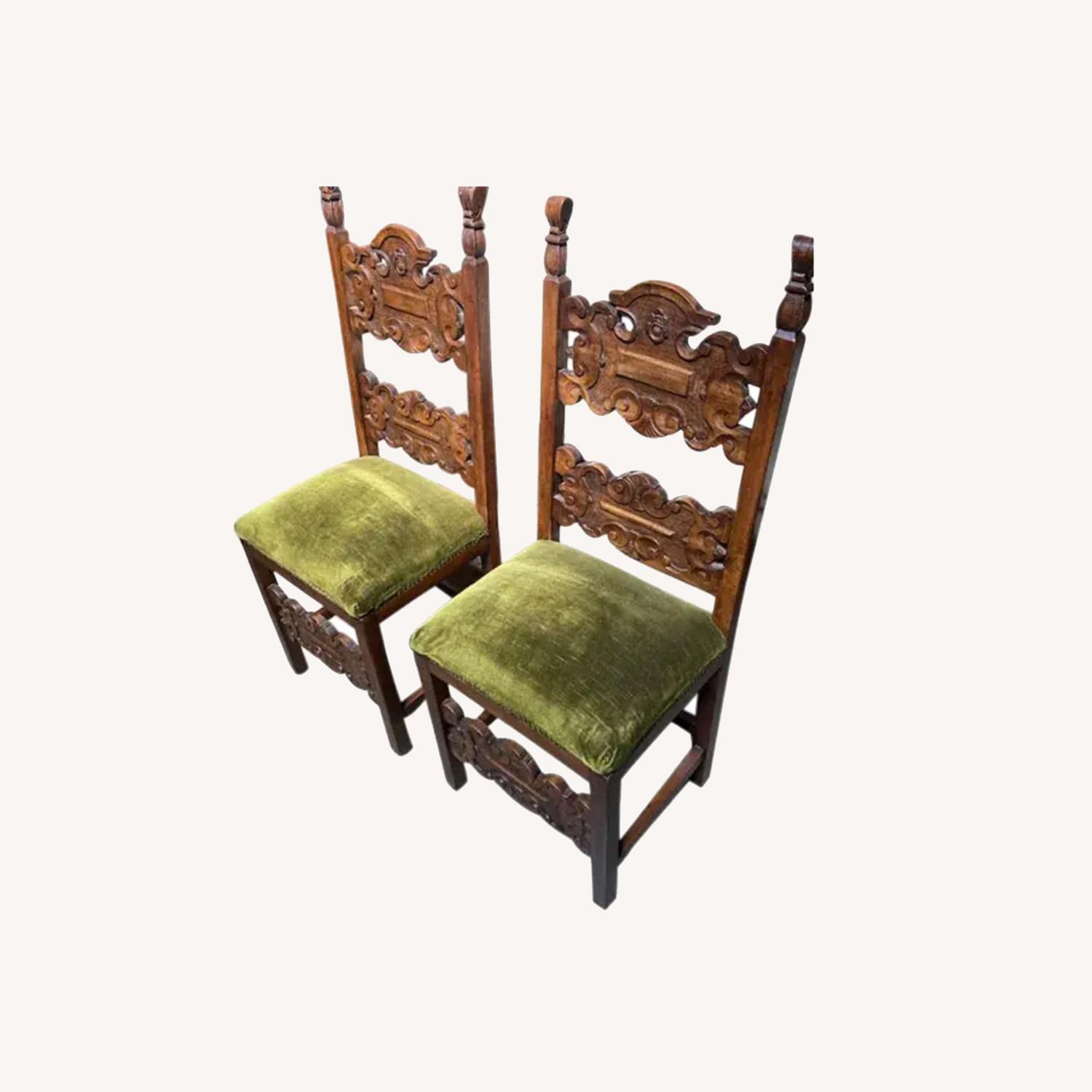 Italian Hand Carved Chairs in Walnut Circa 1900s - image-0