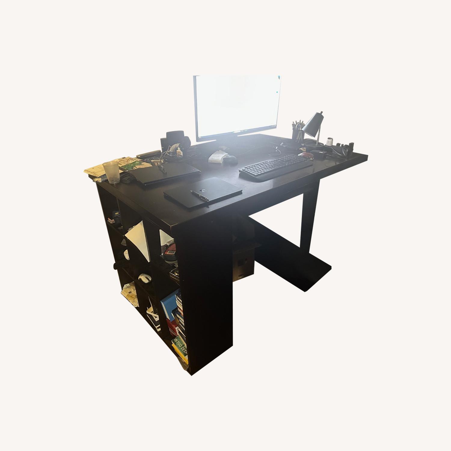 Tall and Solid Wooden Desk With Storage on Sides - image-4