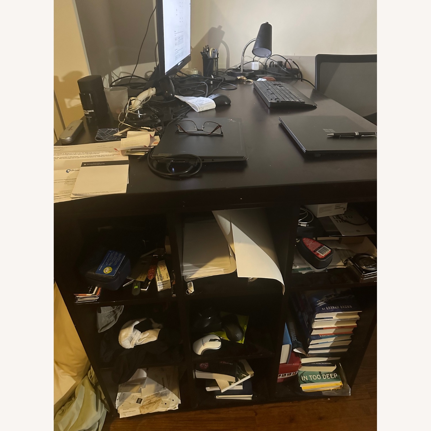 Tall and Solid Wooden Desk With Storage on Sides - image-3