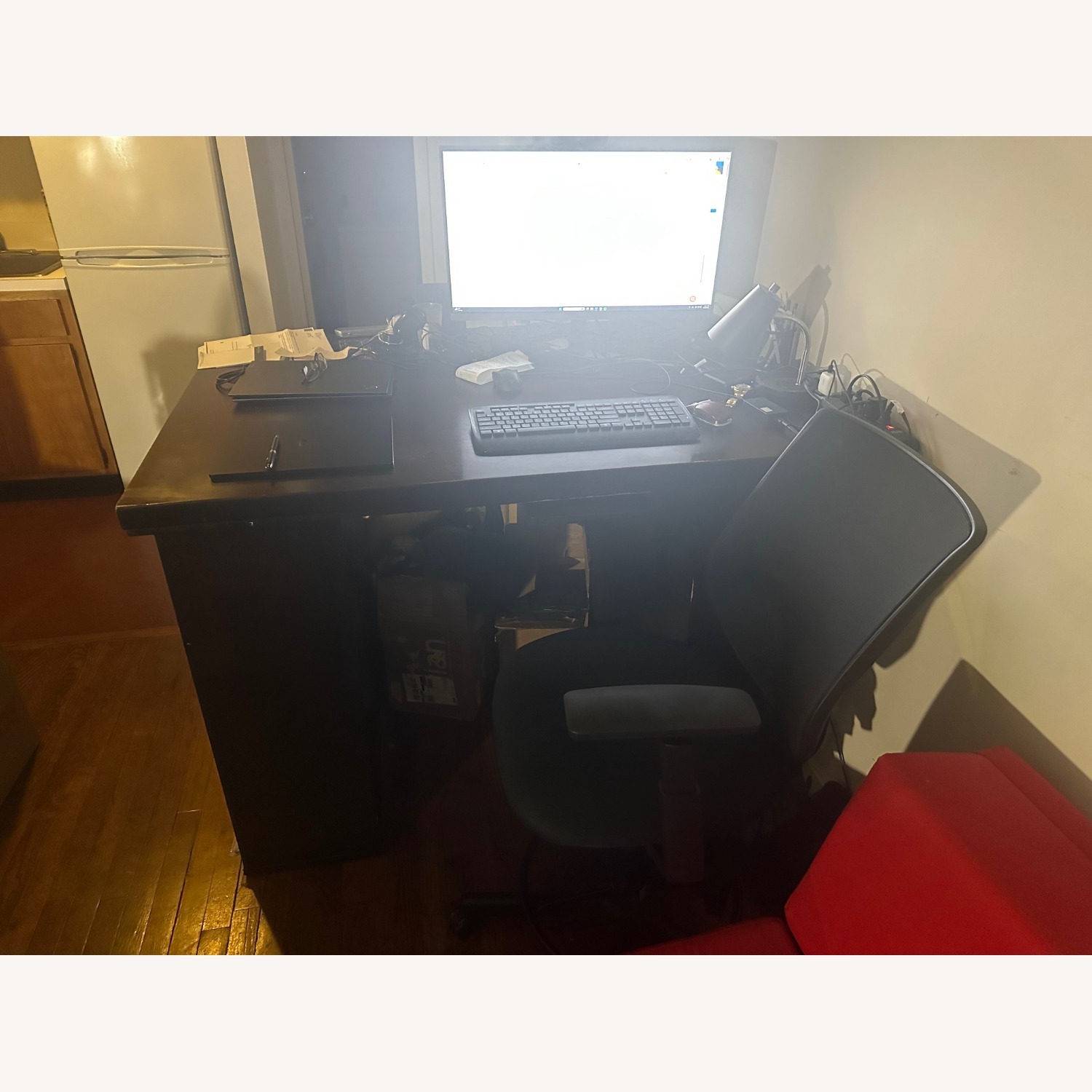 Tall and Solid Wooden Desk With Storage on Sides - image-2