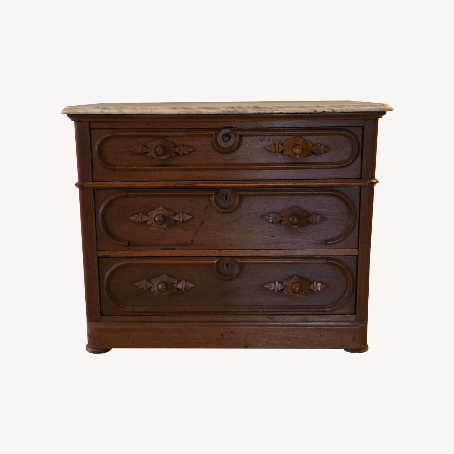 Vintage Marble Top Chest of Drawers - Walnut  - image-0