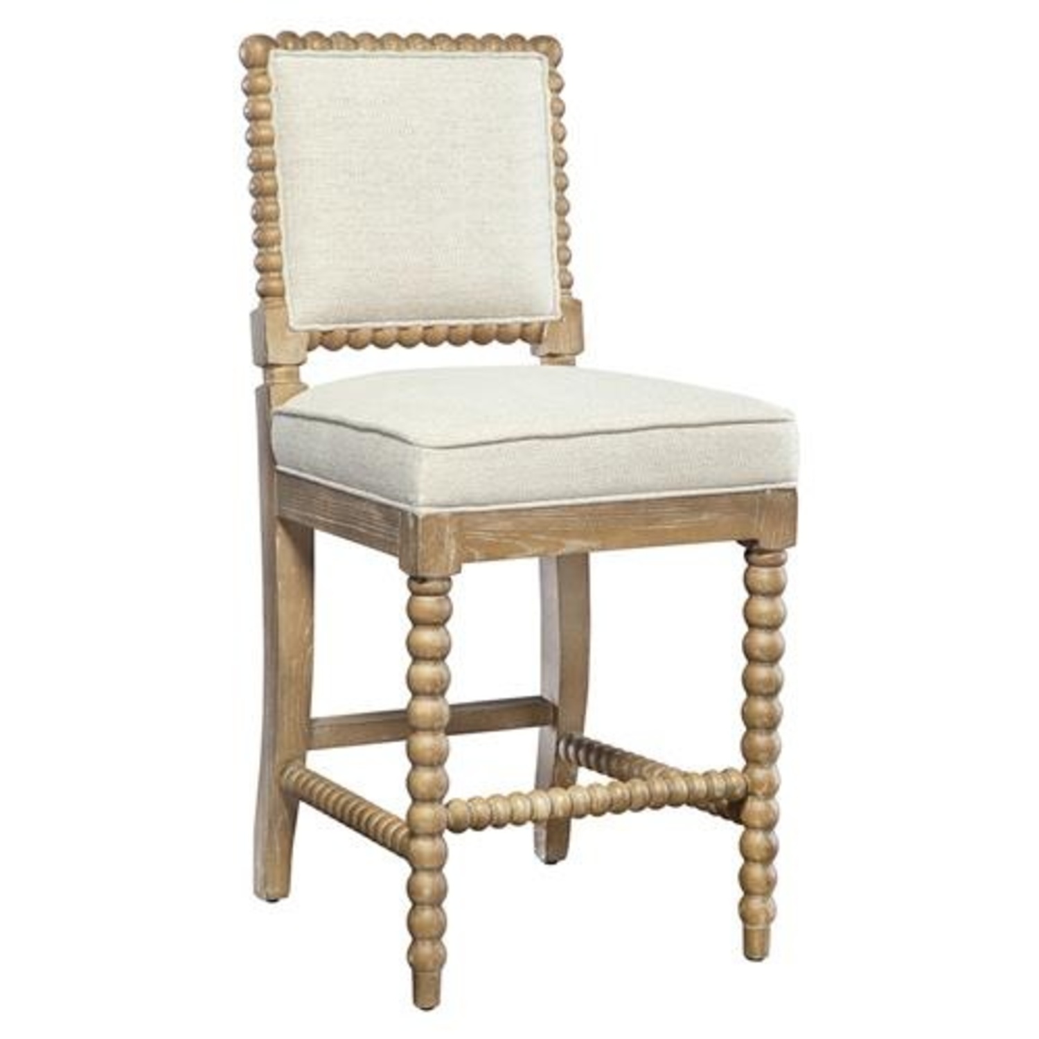 Kenia French Country Upholstered Brown Oak Wood Counter Stool - image-6