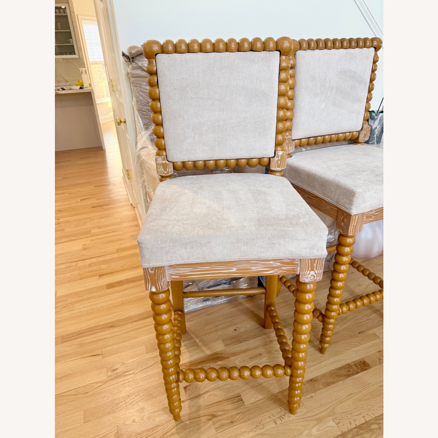 Kenia French Country Upholstered Brown Oak Wood Counter Stool - image-4
