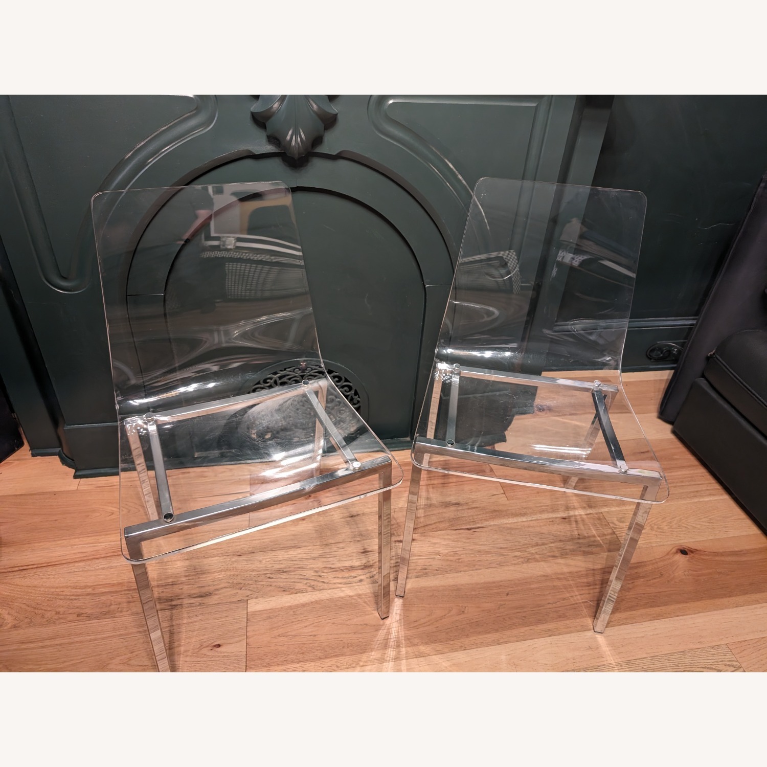 CB2 Lucite Chiaro Nickel Chairs - image-3