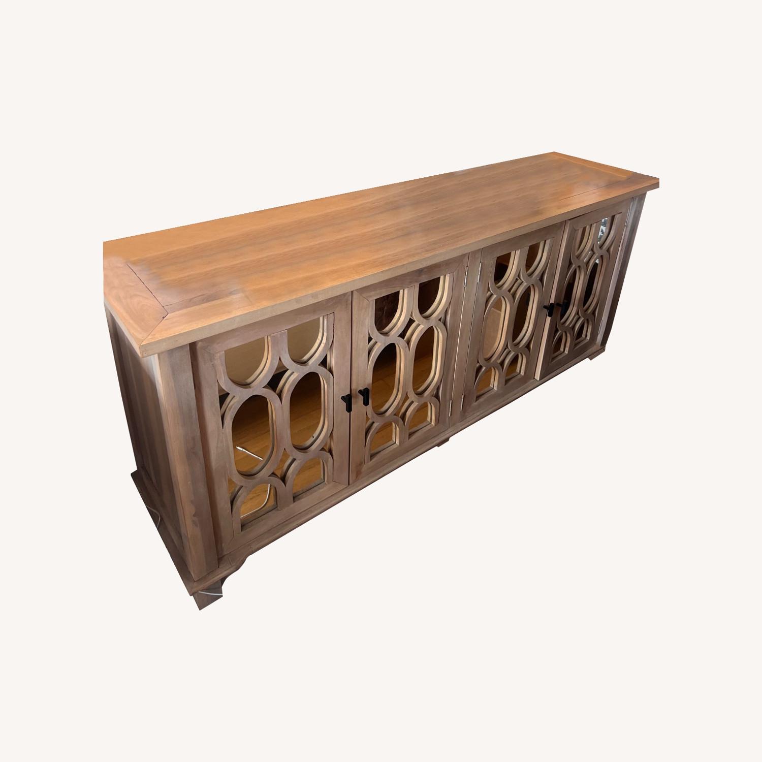 Natural Wood and Mirrored Credenza - image-0