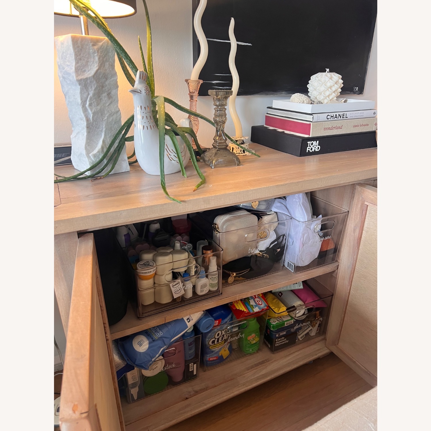 Natural Wood and Mirrored Credenza - image-4