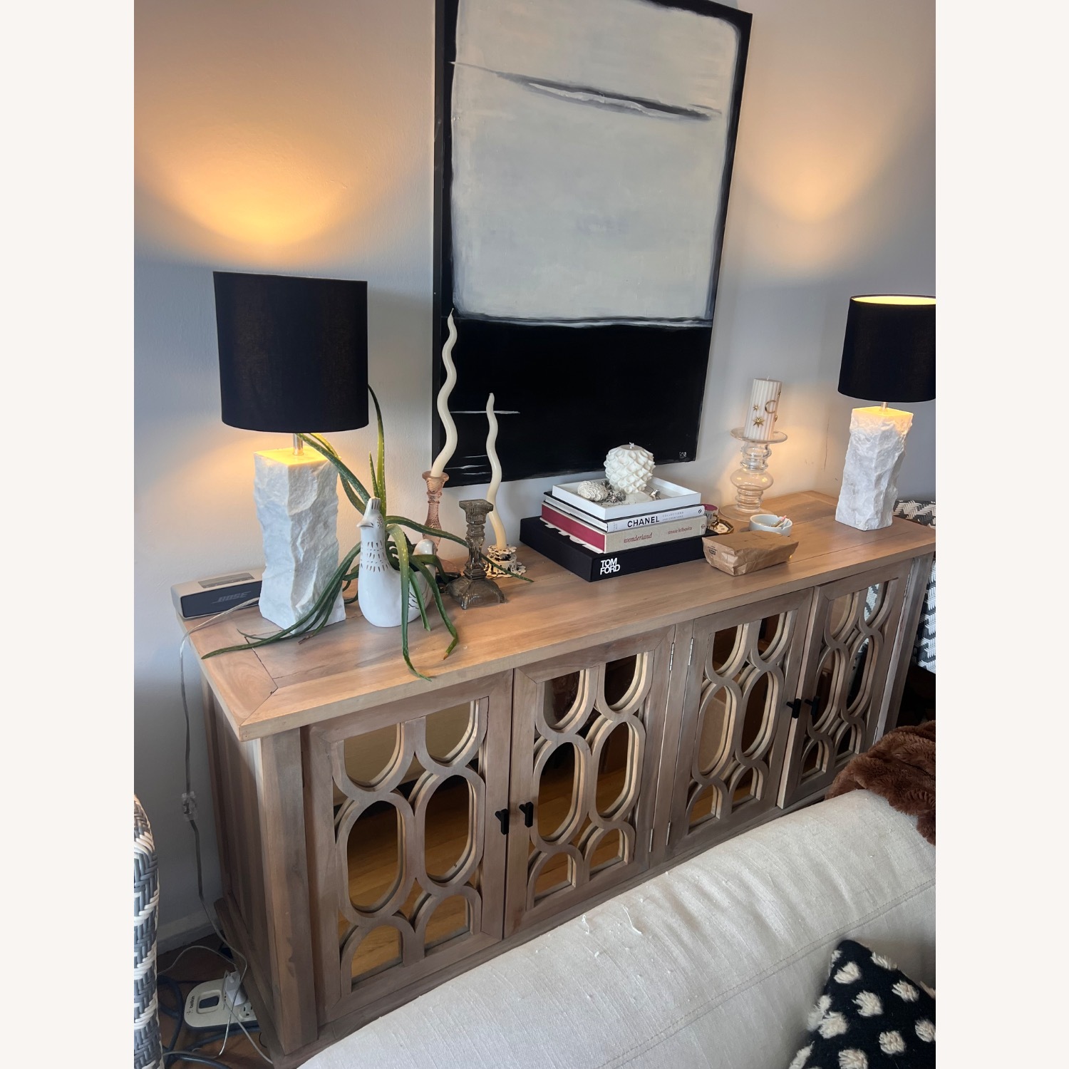 Natural Wood and Mirrored Credenza - image-2