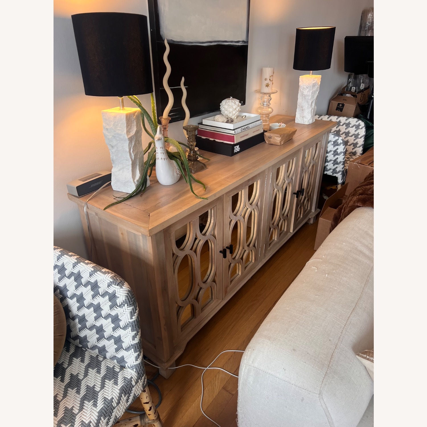 Natural Wood and Mirrored Credenza - image-1