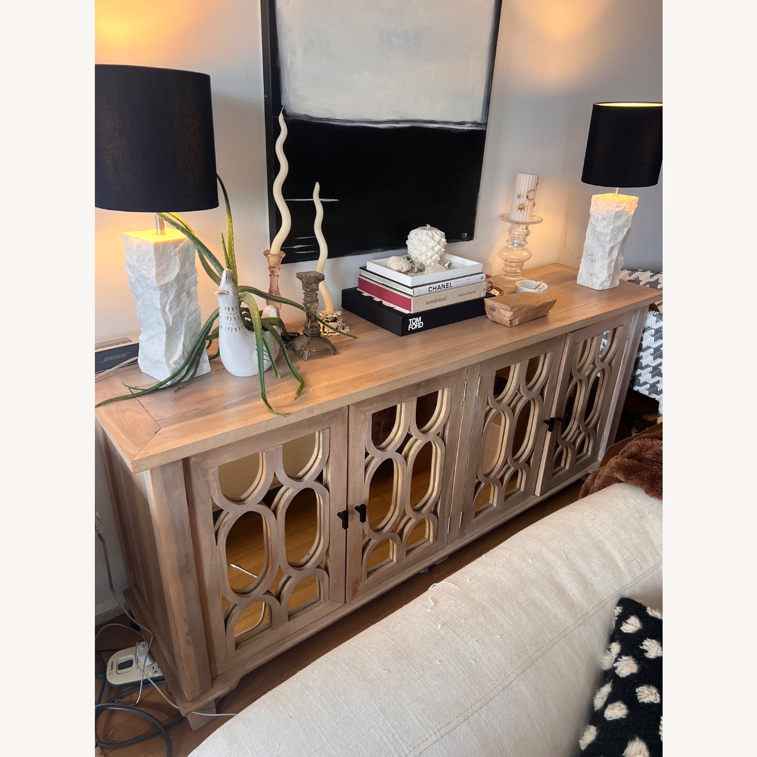 Natural Wood and Mirrored Credenza - image-3