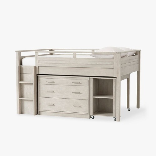 Used PB Teen Sleep & Study Low Loft Bed - Brushed Fog for sale on AptDeco