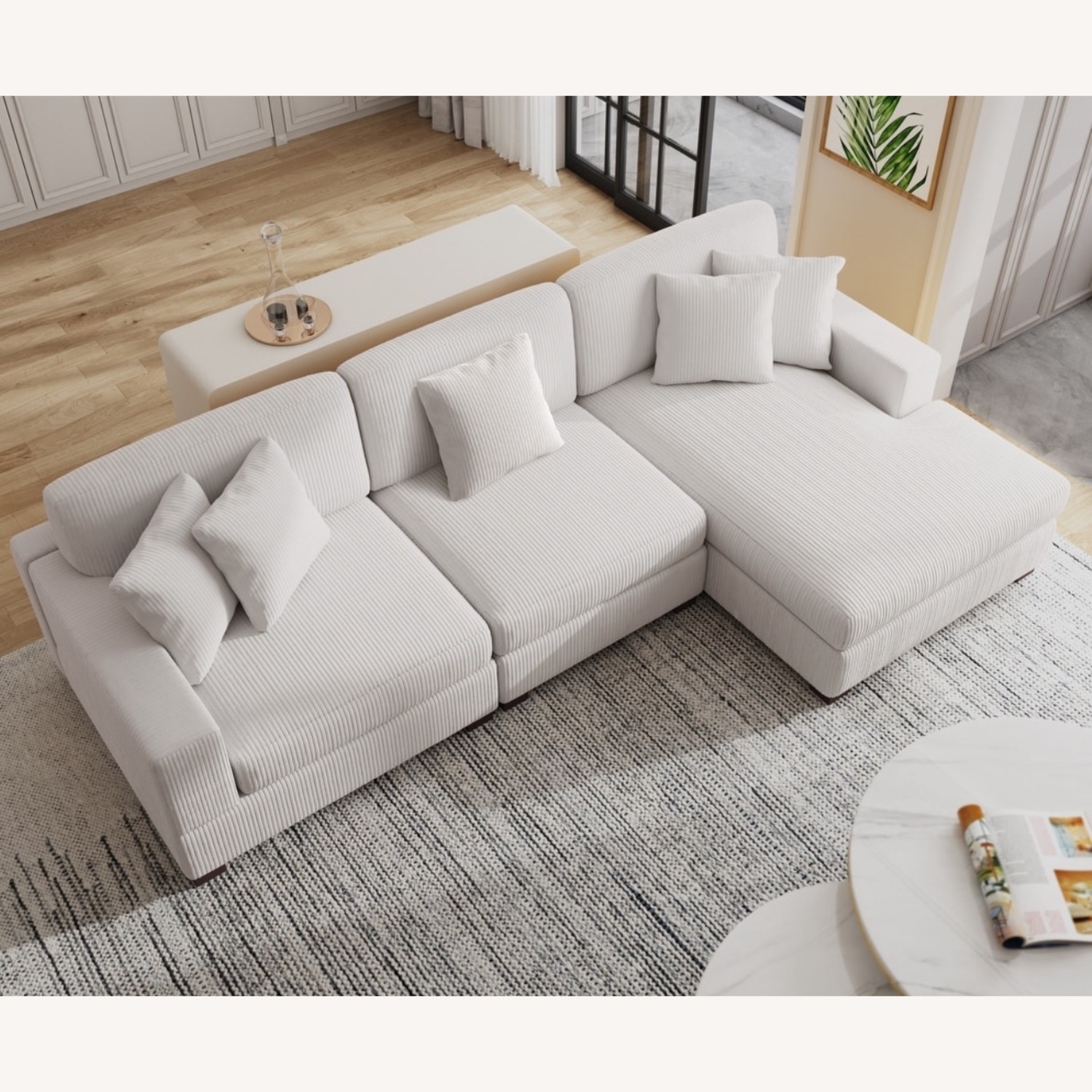 Square Arm 3-Piece Corduroy Upholstered U-Shaped Sectional Sofa - image-2