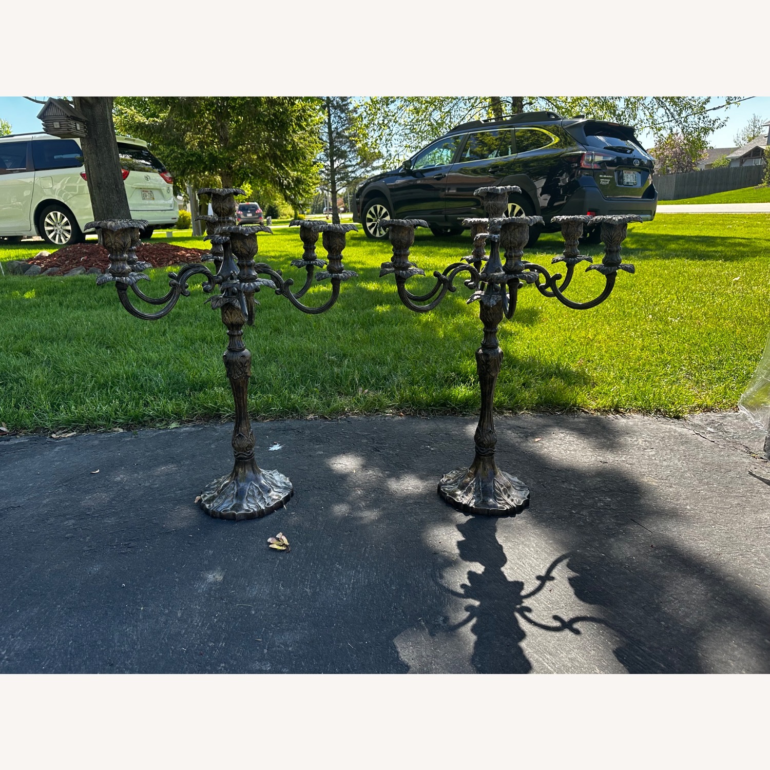 Pair of Candleabras 6 Arm Antique Heavy Ornate - image-1