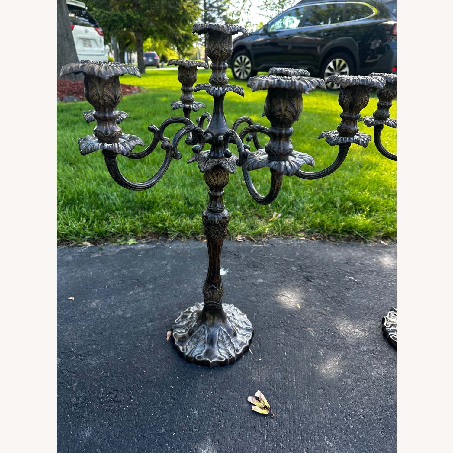 Pair of Candleabras 6 Arm Antique Heavy Ornate - image-3