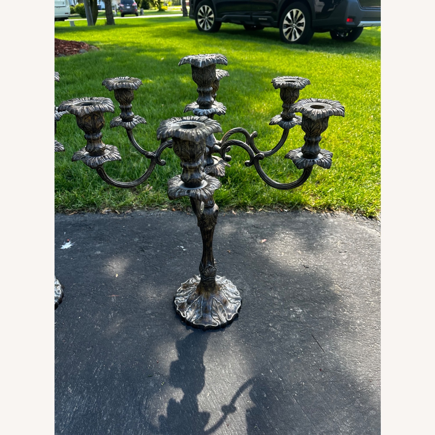 Pair of Candleabras 6 Arm Antique Heavy Ornate - image-4