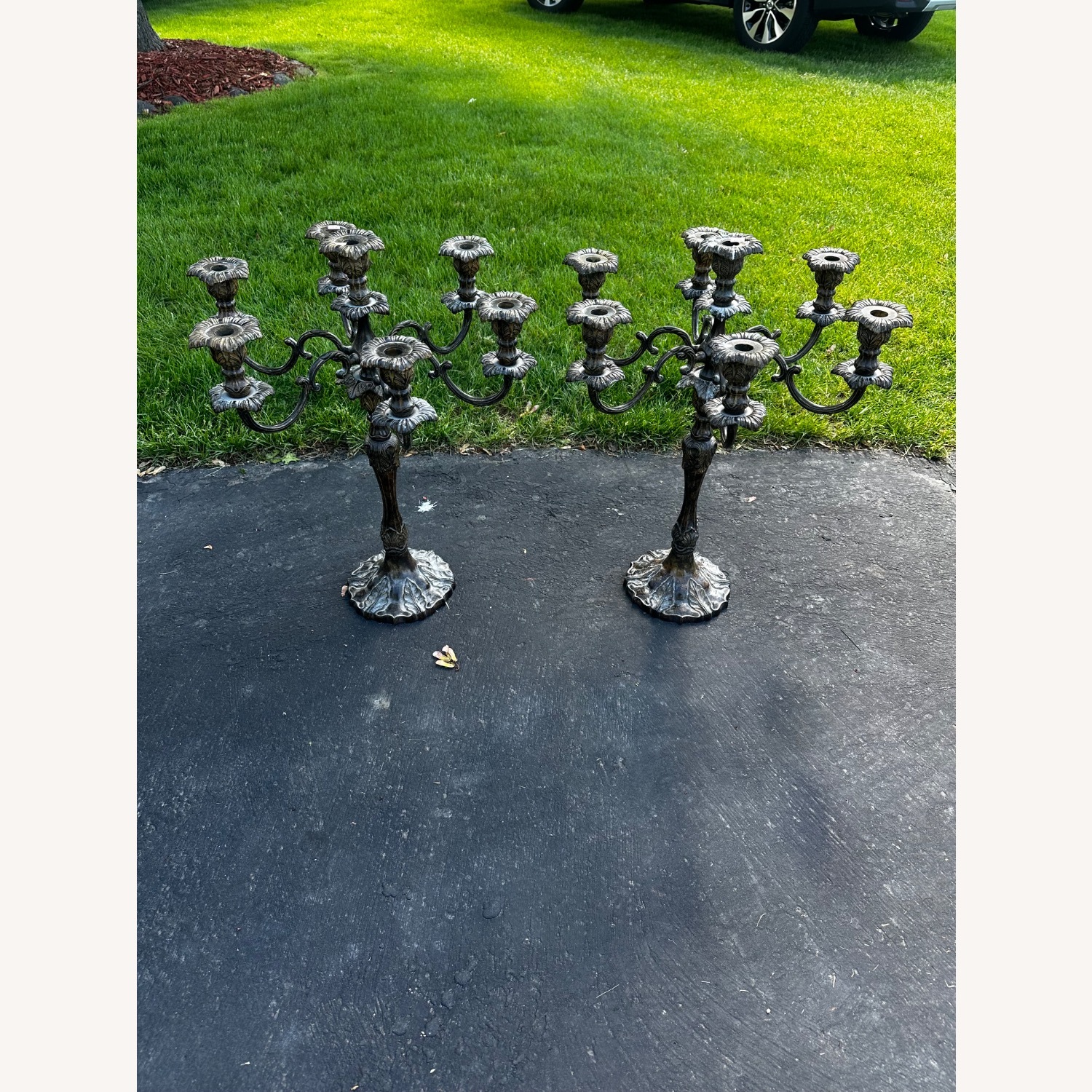 Pair of Candleabras 6 Arm Antique Heavy Ornate - image-5