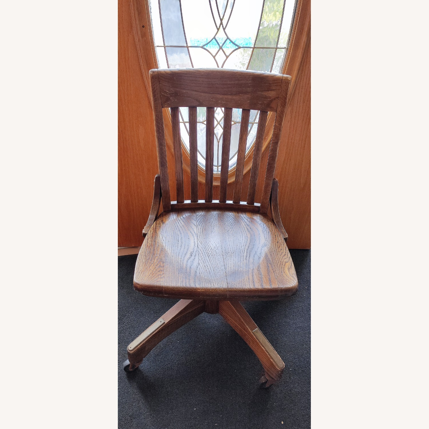 Vintage Swivel Rock n Rolling OAK Desk Chair - image-1