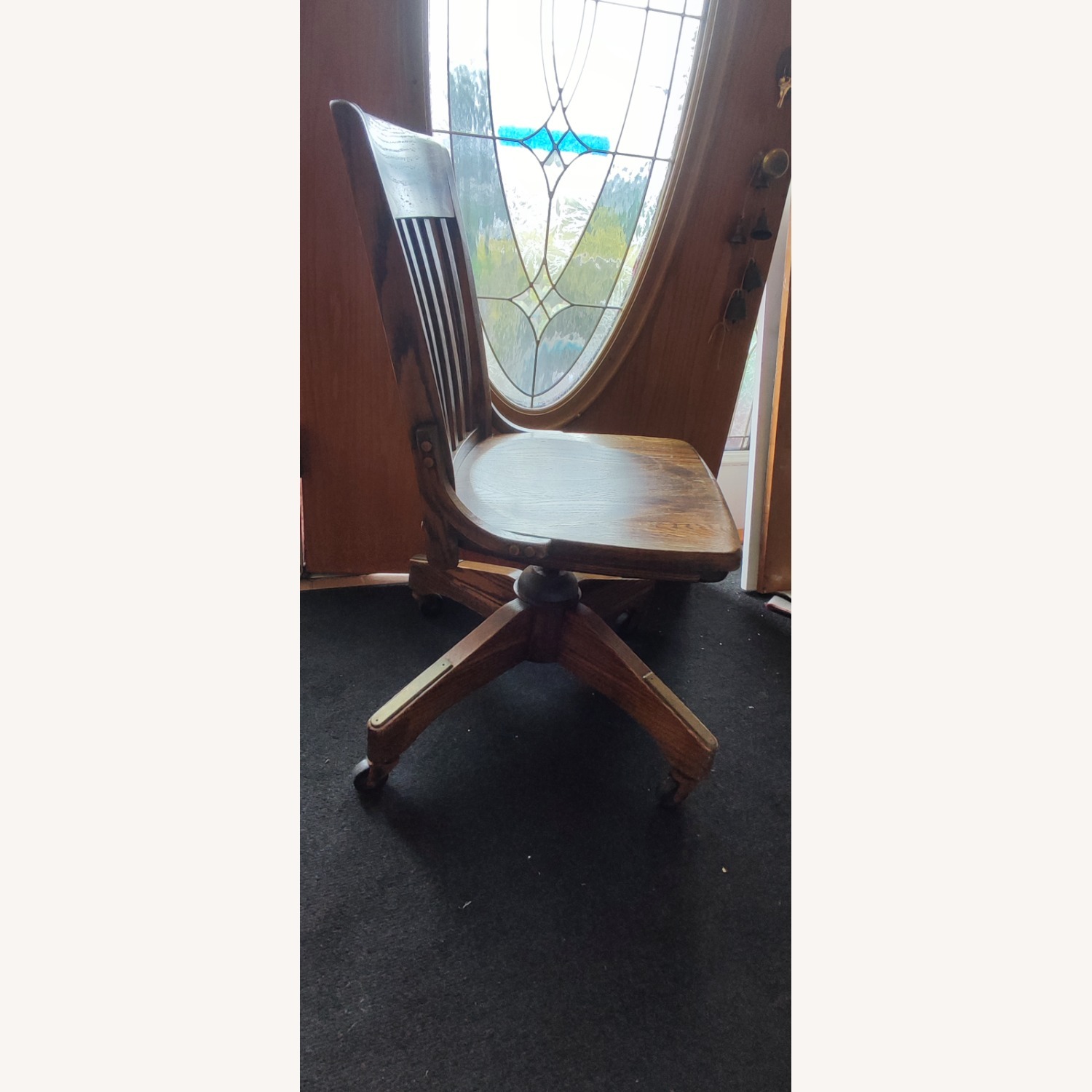 Vintage Swivel Rock n Rolling OAK Desk Chair - image-2