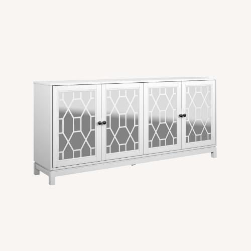 Used White MDF 71.5 in. Sideboard with Mirrored Doors for sale on AptDeco
