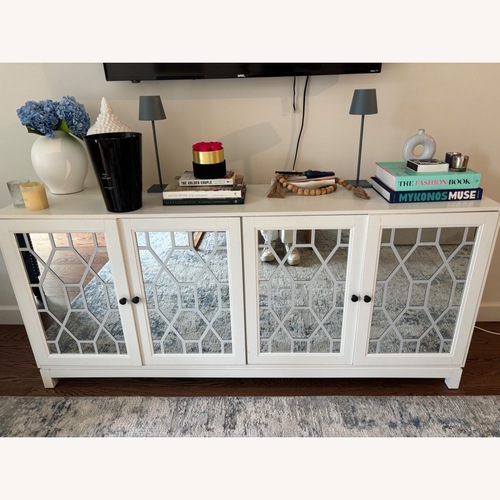 Used White MDF 71.5 in. Sideboard with Mirrored Doors for sale on AptDeco