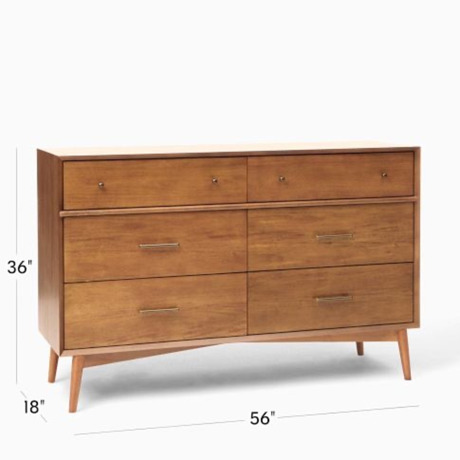  Mid-Century 6-Drawer Dresser 56", Acorn - image-1