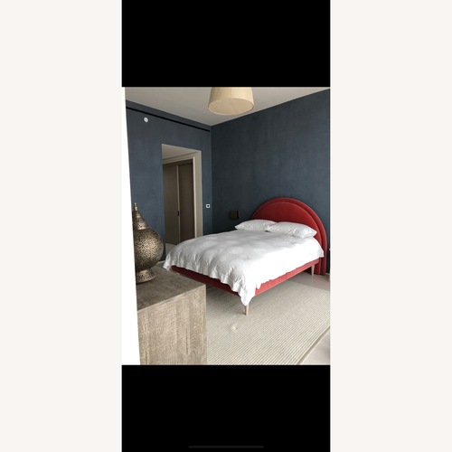Used Custom made Velvet Bed With Linen Canopy for sale on AptDeco