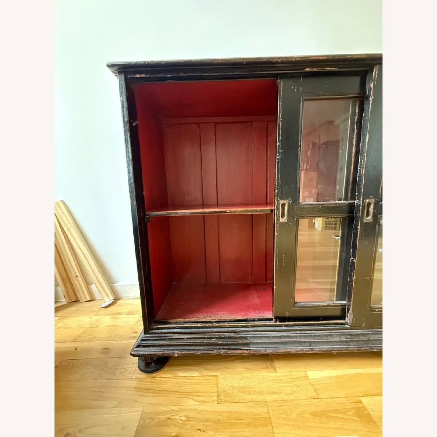 Black Wood Bookcase with Glass Sliding Doors - image-3