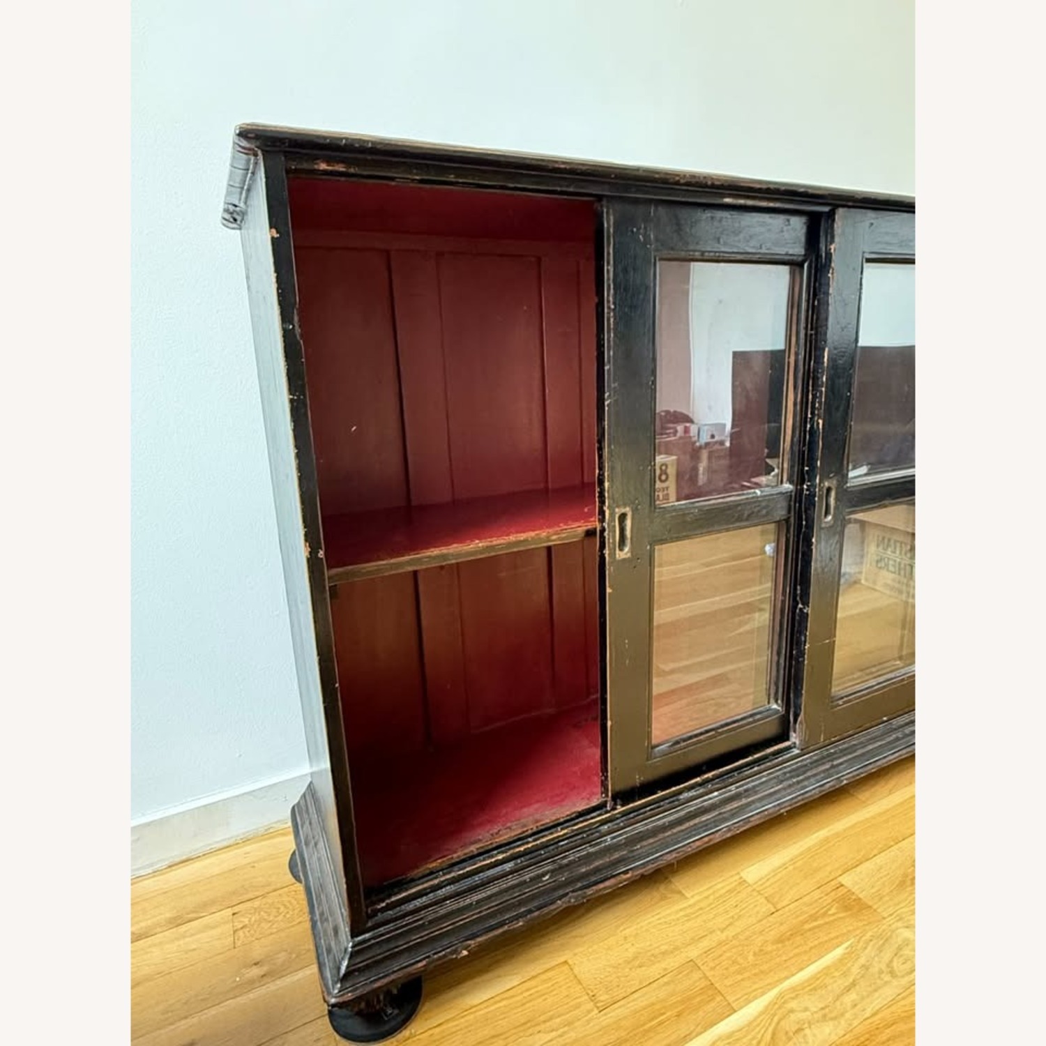 Black Wood Bookcase with Glass Sliding Doors - image-2