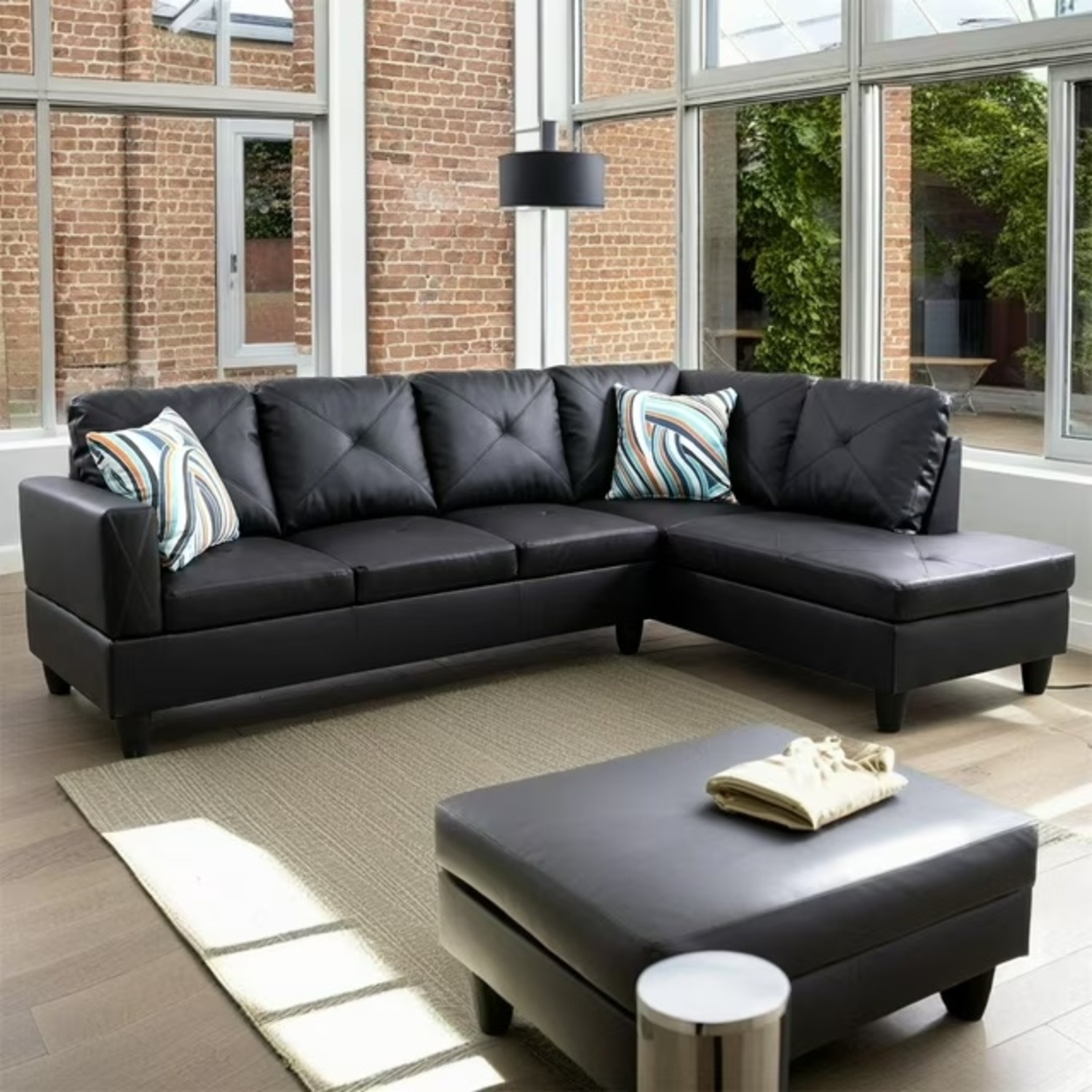 2 piece Black Leather Sectional - image-5