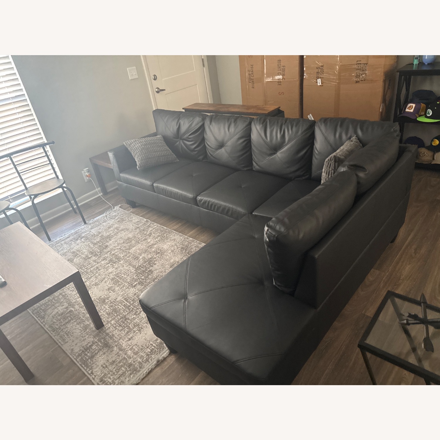 2 piece Black Leather Sectional - image-2