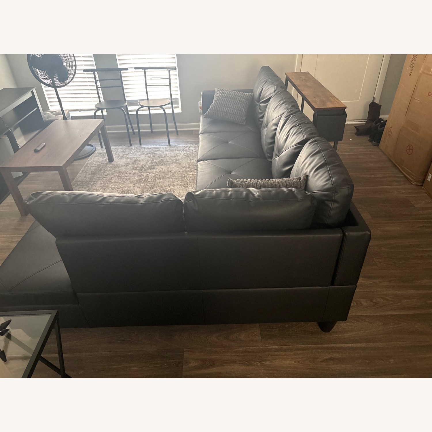 2 piece Black Leather Sectional - image-3