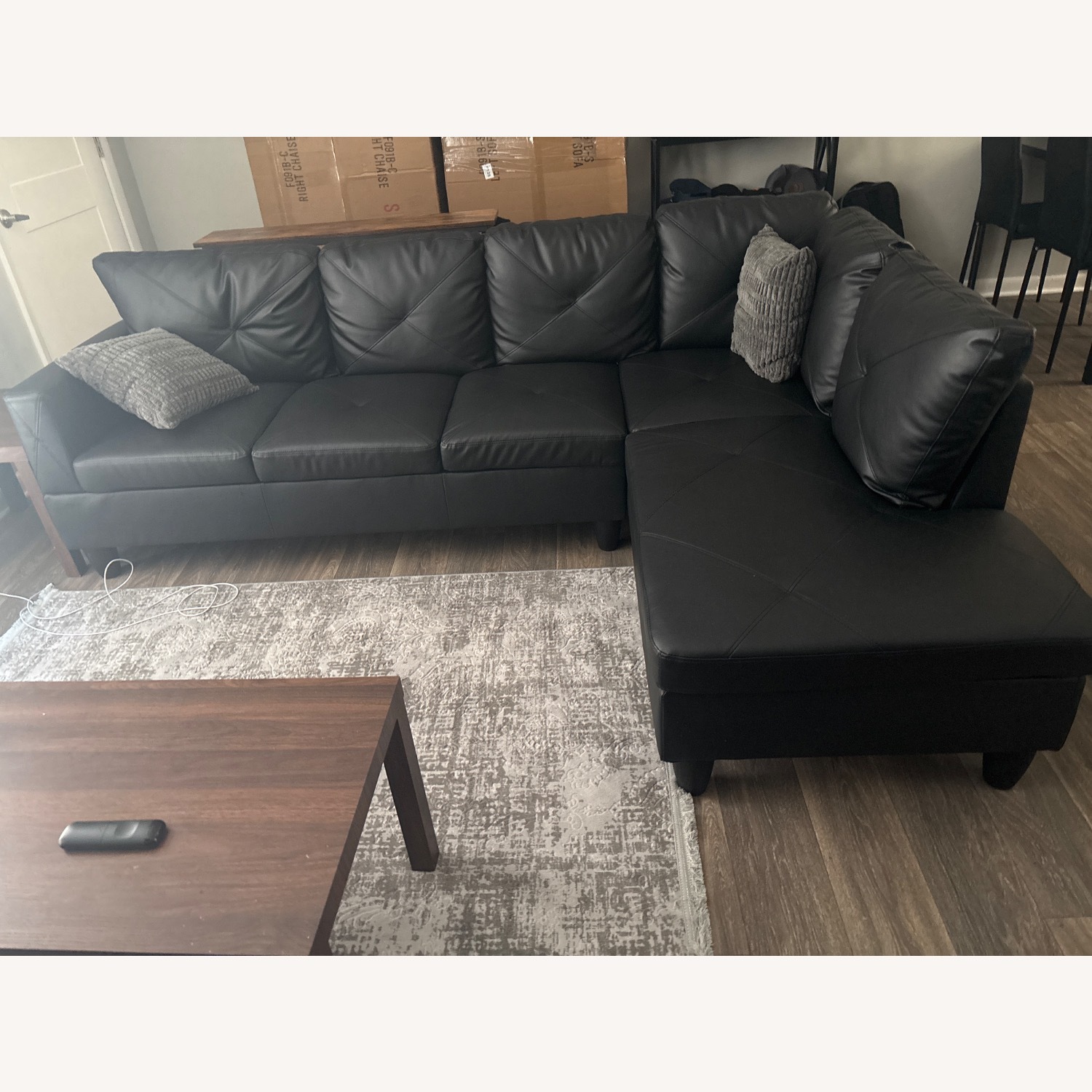 2 piece Black Leather Sectional - image-1