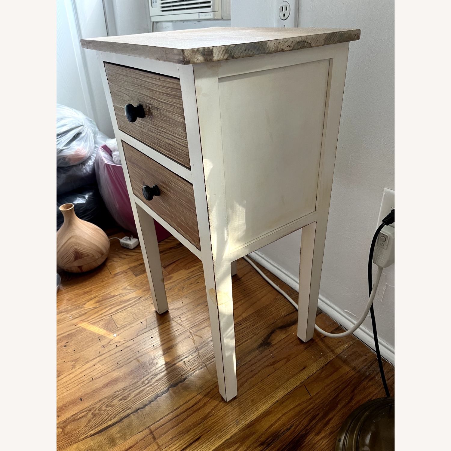 Charming Natural Wood Side Table with Drawers - image-2