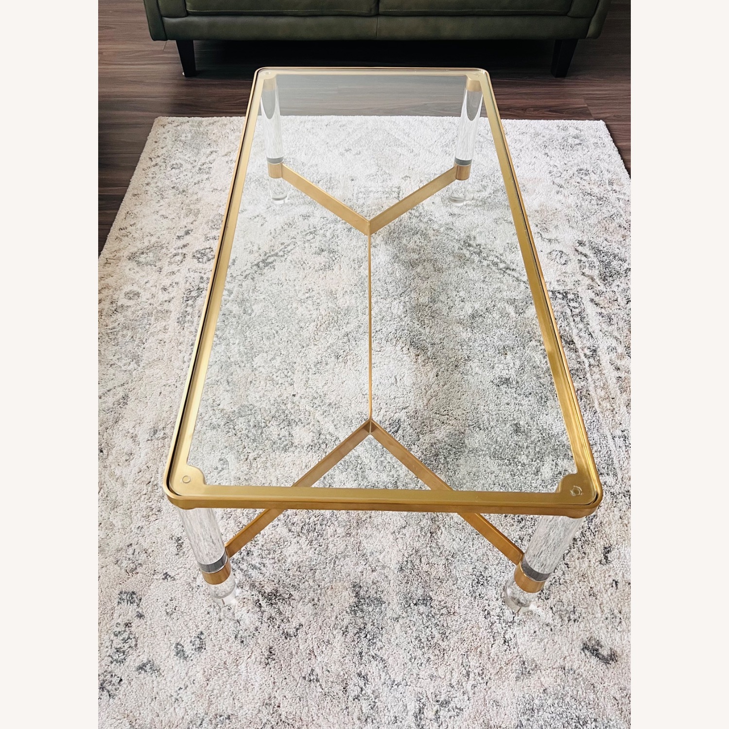Modern Glass & Brass Coffee Table - image-2
