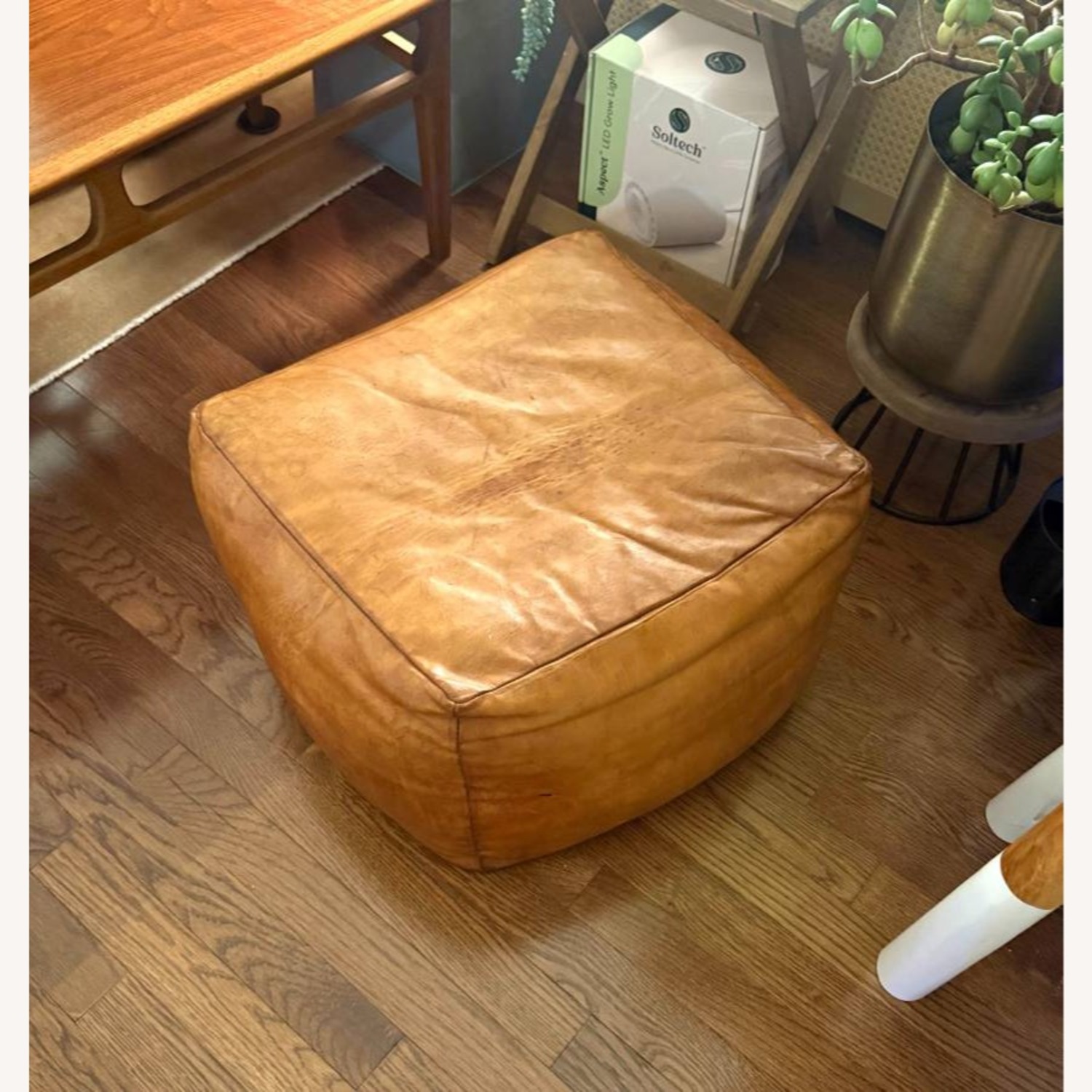 Authentic Moroccan Vintage Leather Poof Ottoman - image-1