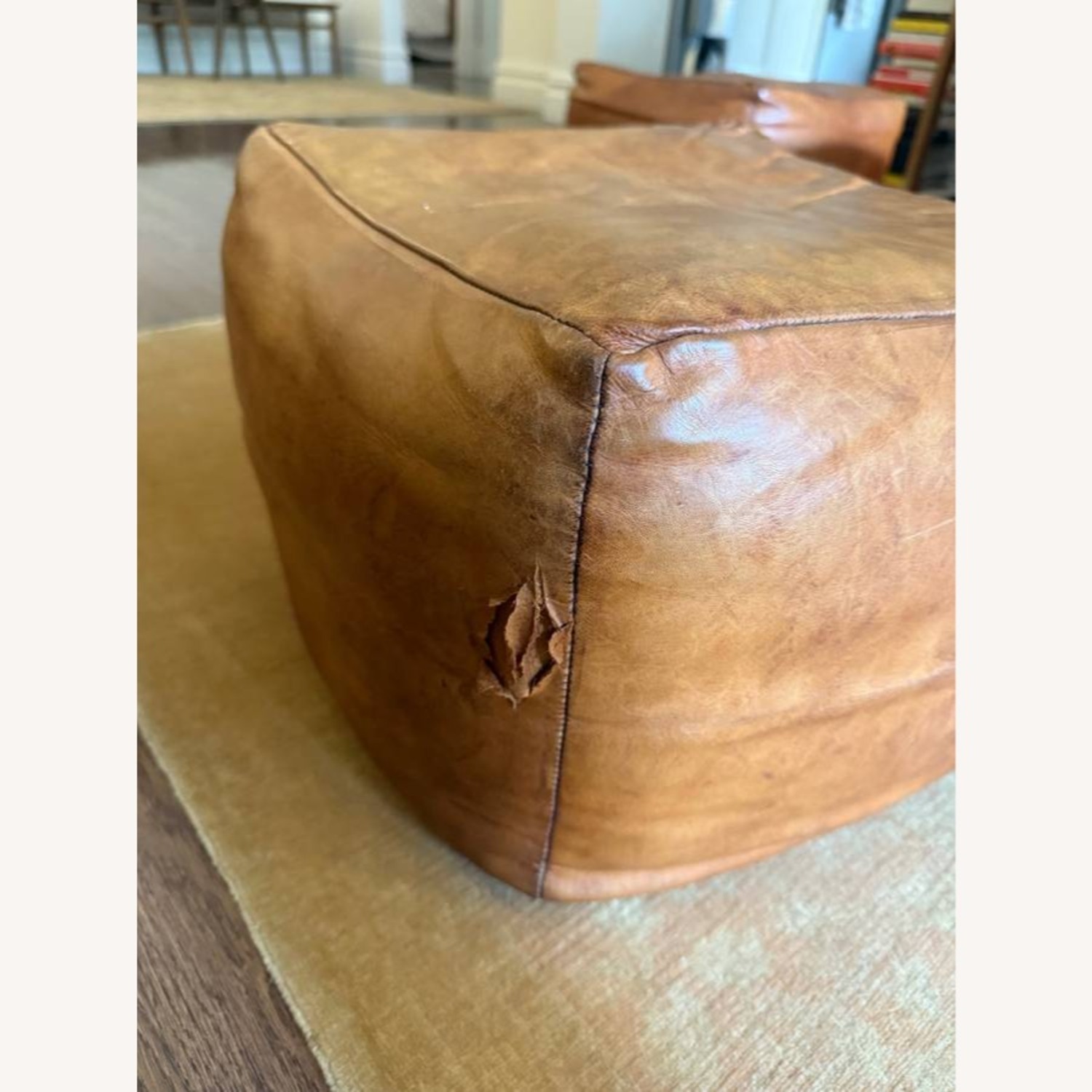 Authentic Moroccan Vintage Leather Poof Ottoman - image-2