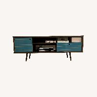 Mid-Centery Modern Blue + Rustic Wood TV Console 