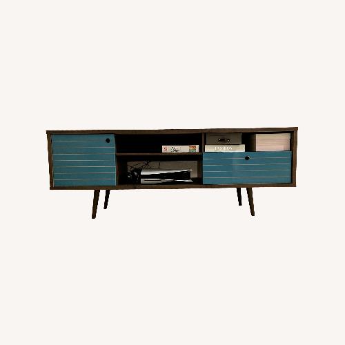 Used Mid-Centery Modern Blue + Rustic Wood TV Console  for sale on AptDeco