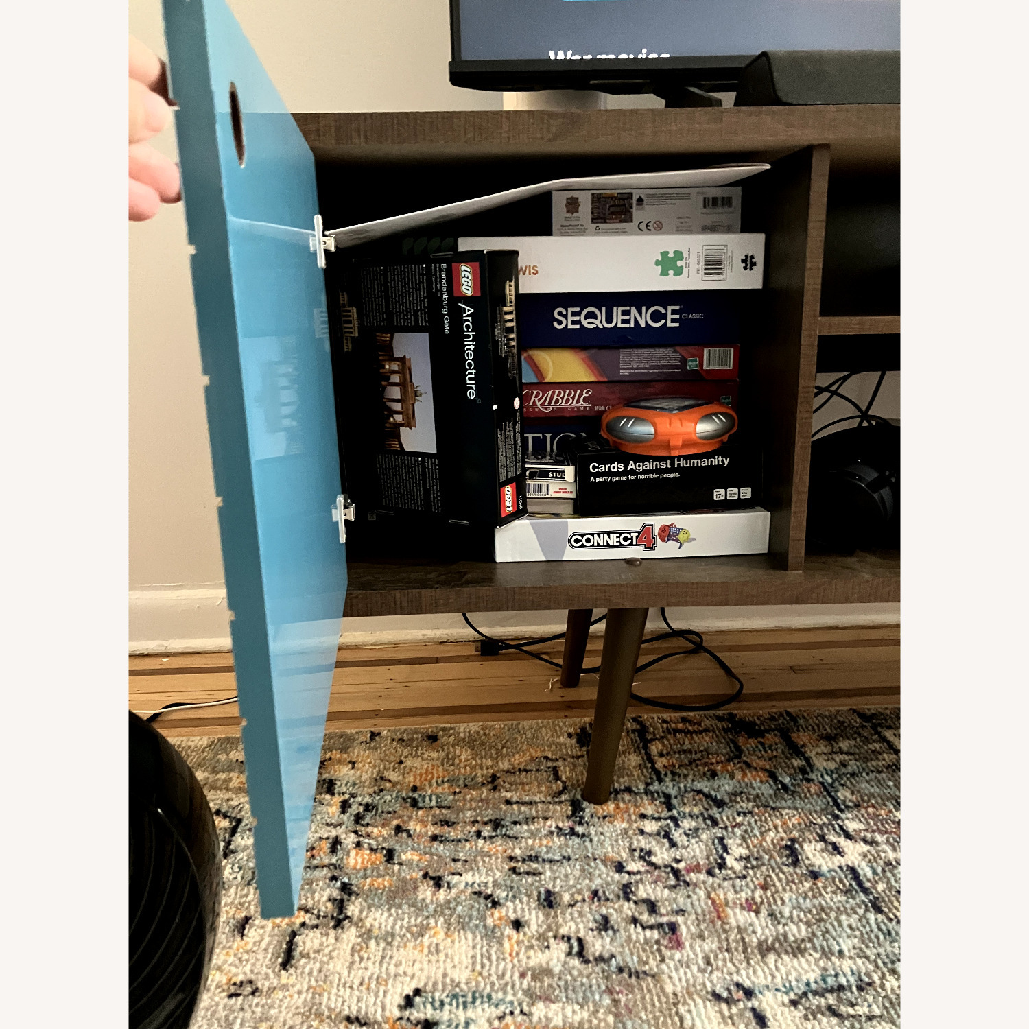 Mid-Centery Modern Blue + Rustic Wood TV Console  - image-4