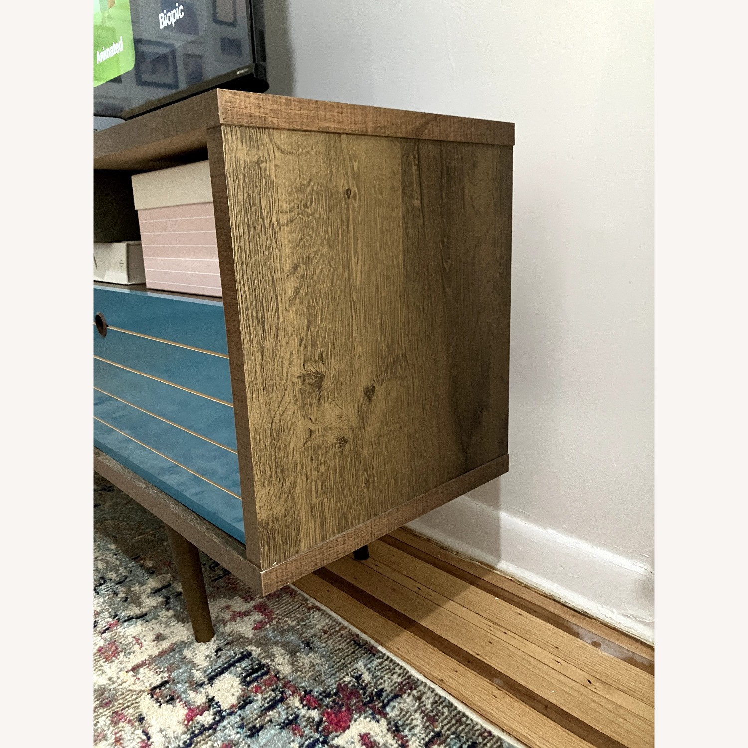 Mid-Centery Modern Blue + Rustic Wood TV Console  - image-3