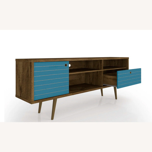 Used Mid-Centery Modern Blue + Rustic Wood TV Console  for sale on AptDeco