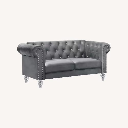Used Gray Solid Print Fabric 2-Seater Loveseat with Tufted Back for sale on AptDeco