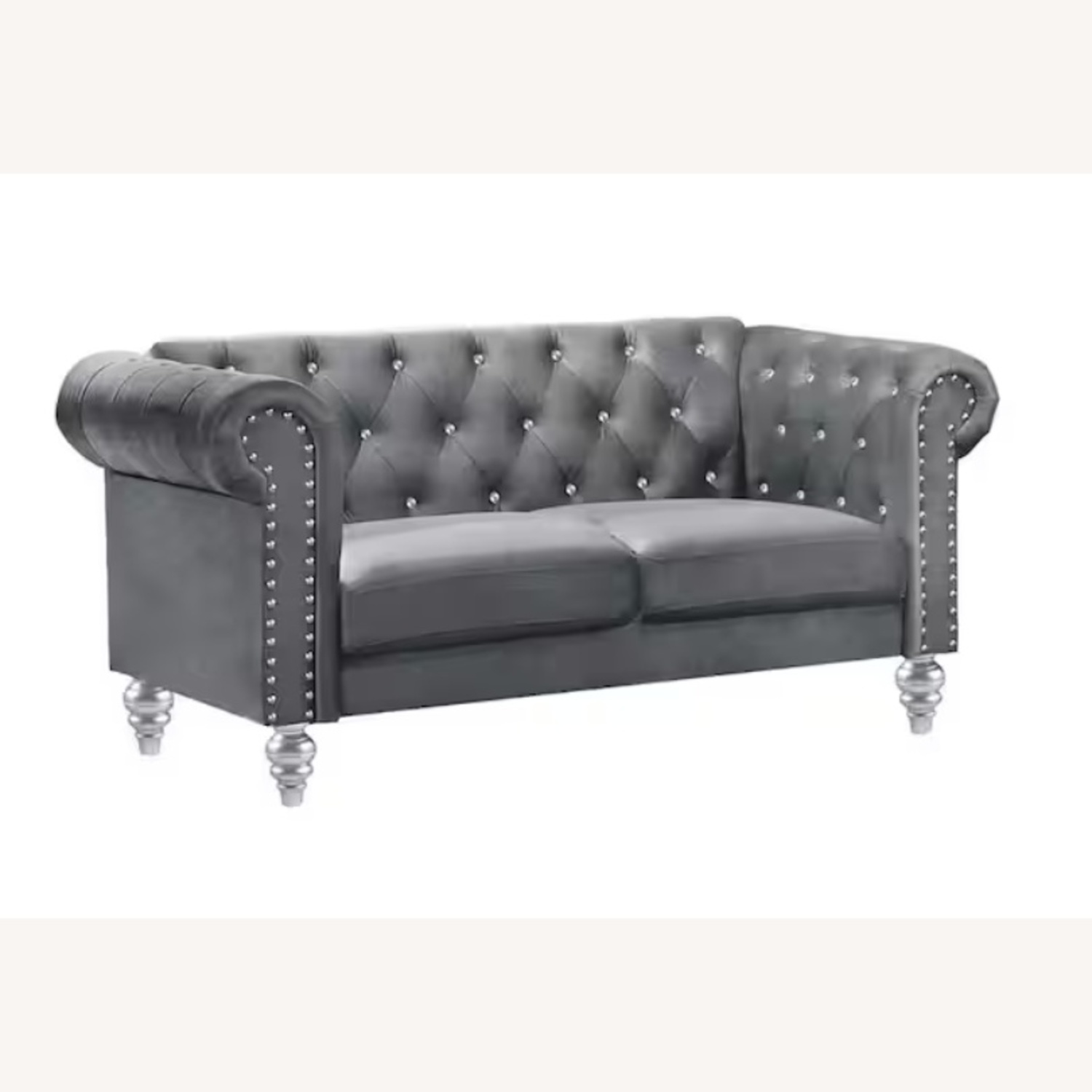 Gray Solid Print Fabric 2-Seater Loveseat with Tufted Back - image-4